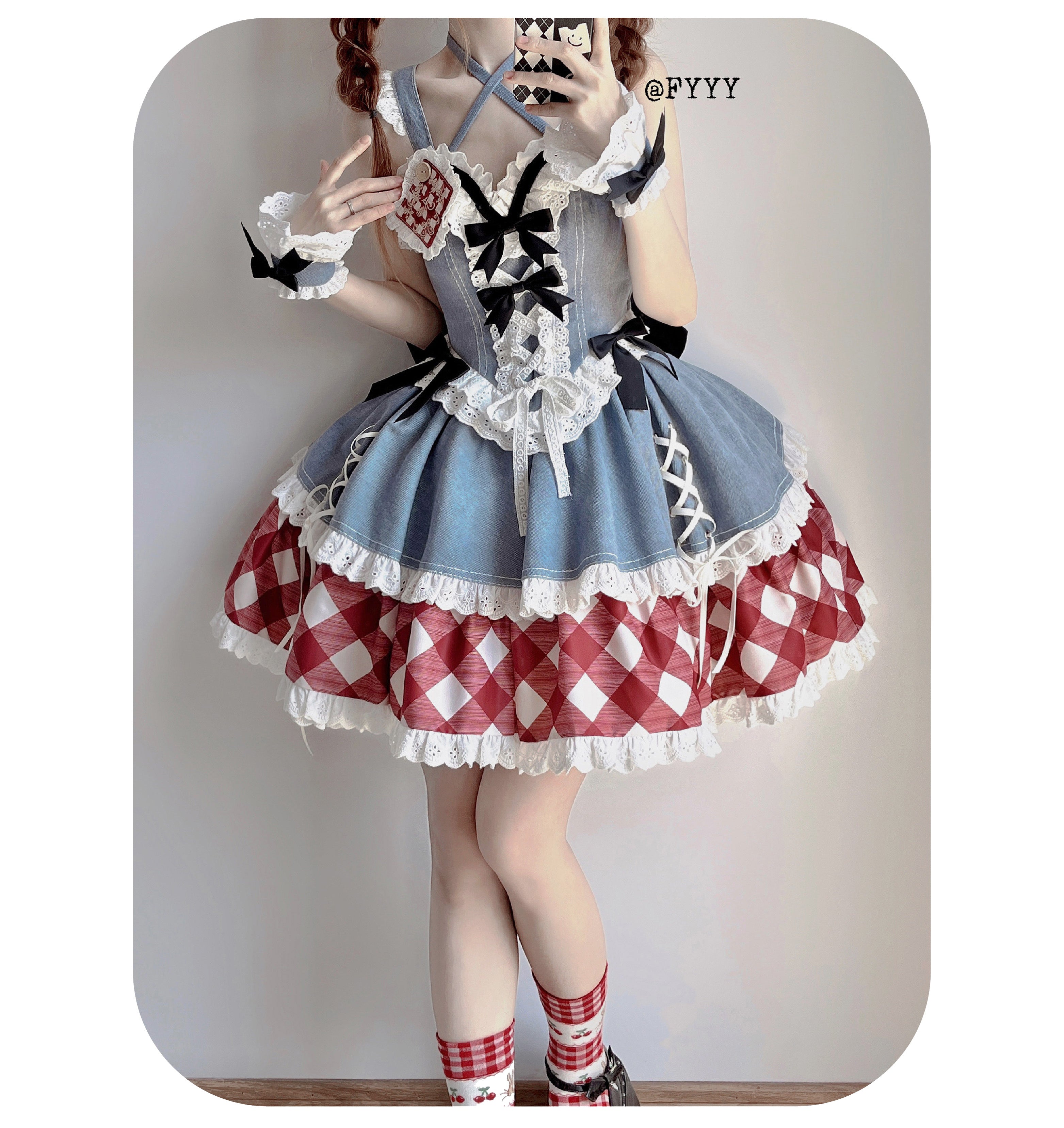 Kuma~Sweet Cowboy~Sweet Lolita Pastel Colors Denim Skirt Set 21260:300382