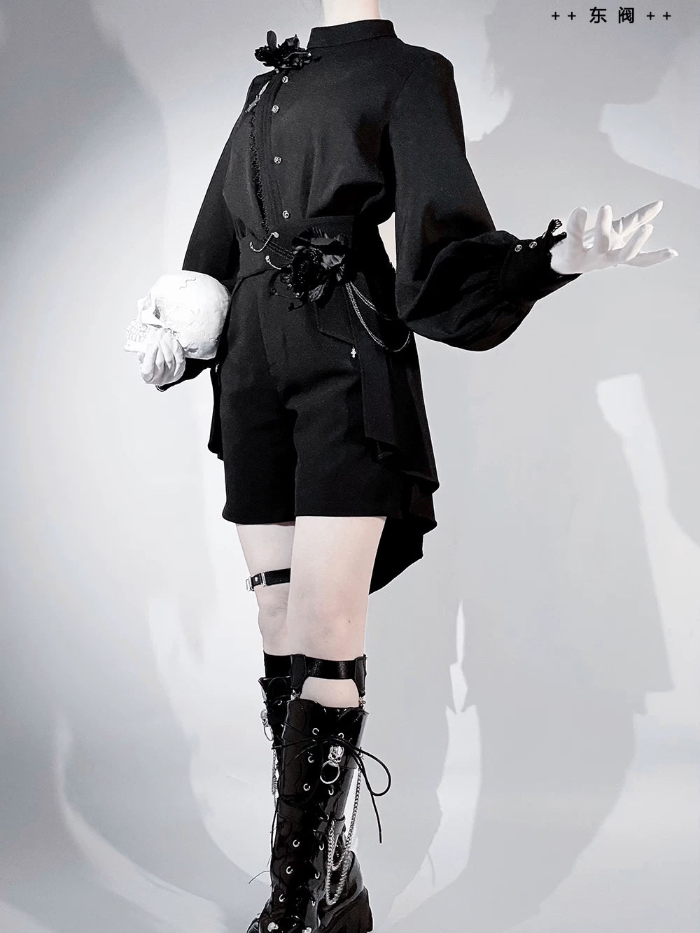 Rose's Will - Ouji Lolita Shirt, High-Low Hem Shorts