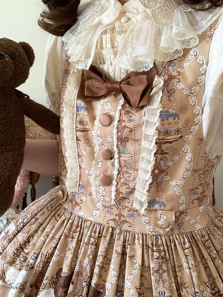Wendy's Wardrobe - Macaron Bear - Cotton Kawaii Lolita Dress Suit, Bear & Dessert Print 43550:779116