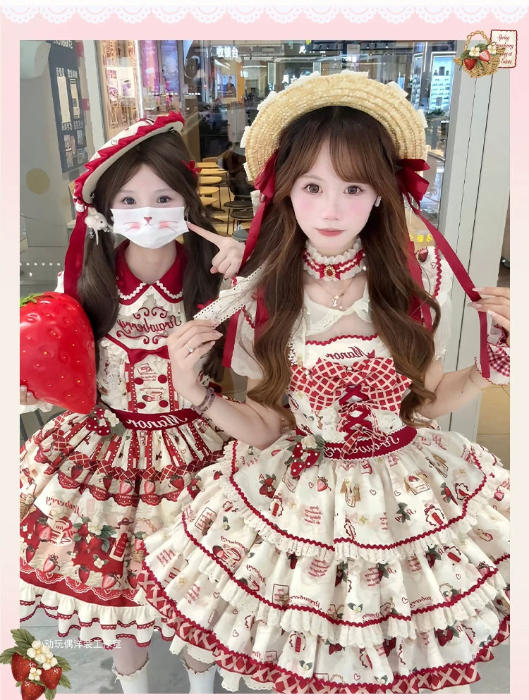 Strawberry Garden - Sweet Lolita JSK & OP Dress, Strawberry Print 44455:810029