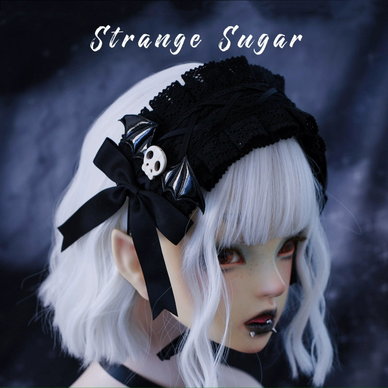 Strange Sugar - Gothic Hair Accessories Set Skulls Sharks Lolita Clips Headbands No.11 Ruffled Lace Headband