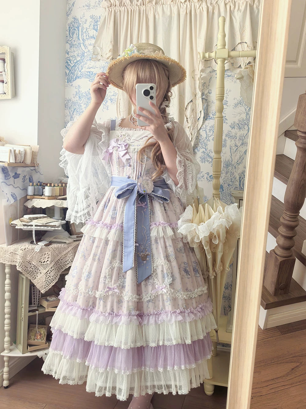 Bloom Lamb - Classic Lolita Embroidered JSK Dress, Tiered Hem 45519:851313