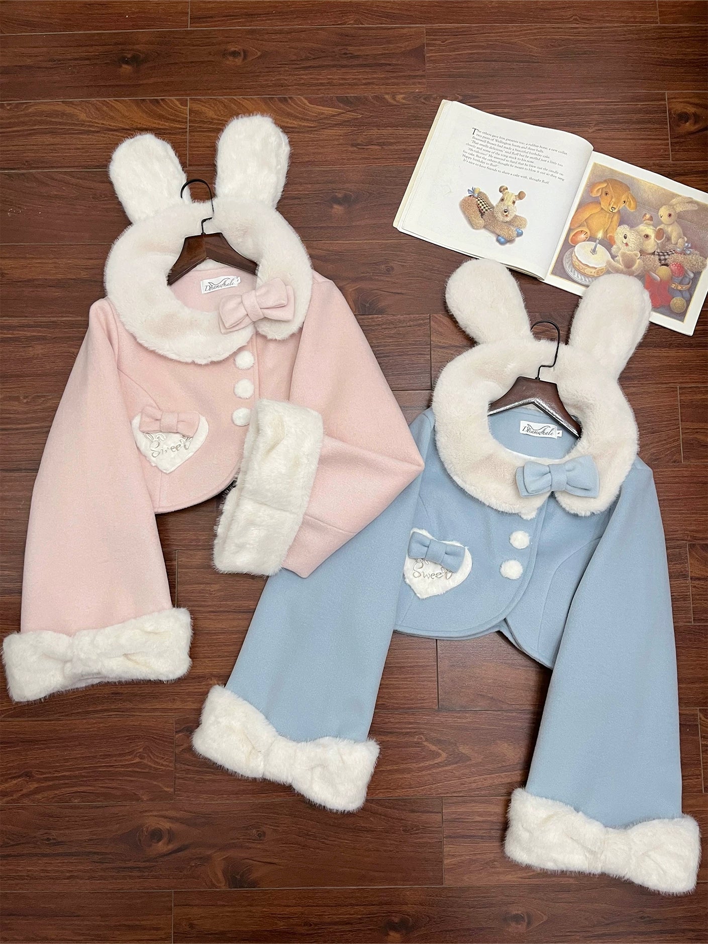 Rabbit Heart Knot - Sweet Lolita Winter Short Coat, Detachable Bunny-Ear Collar 45891:866893