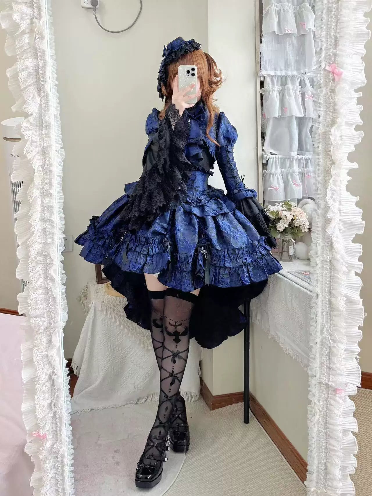 Cross Nocturne - Gothic Lolita Corset Dress Set, High-low Hem & Cross