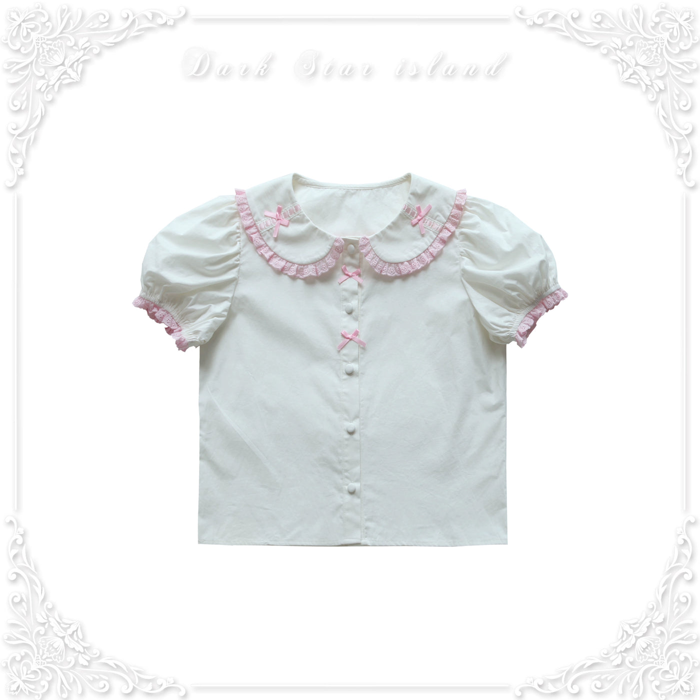 Dark Star Island~Kawaii Lolita Dress OP Blouse SK Set Free size Powder-white pure cotton bubble sleeve shirt 