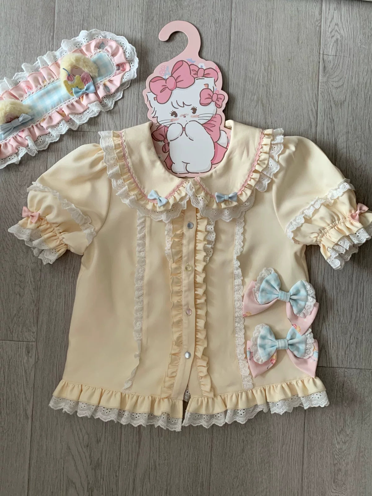 Sweet Cat Fruit Candy - Sweet Lolita Dessert Printed JSK Dress, Bows & Ruffles Blouse Only S