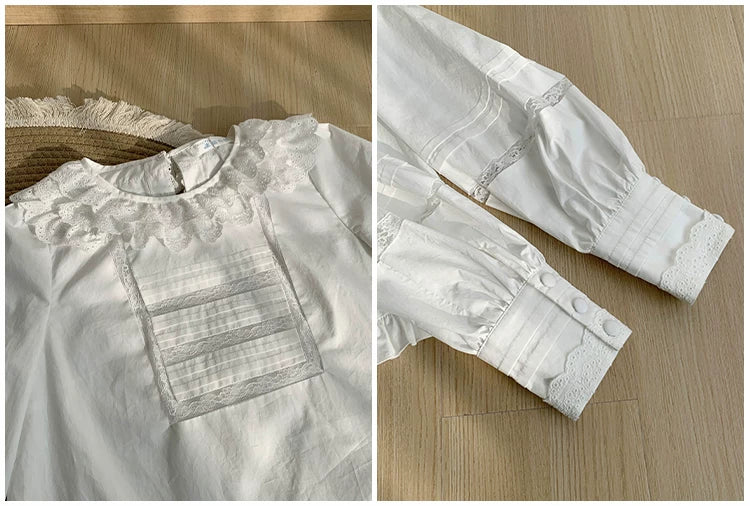 Jennie - Sweet Lolita Cotton Shirt, Ruffled Round Collar