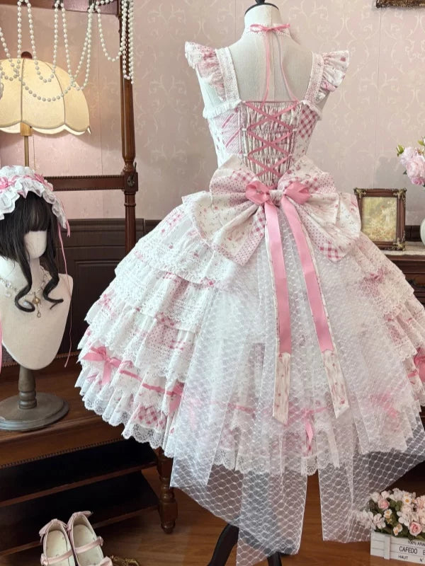 Flower Narrative Ballad - Classic Wedding Lolita Floral Printed JSK Dress with Tiered Hem 45728:859699