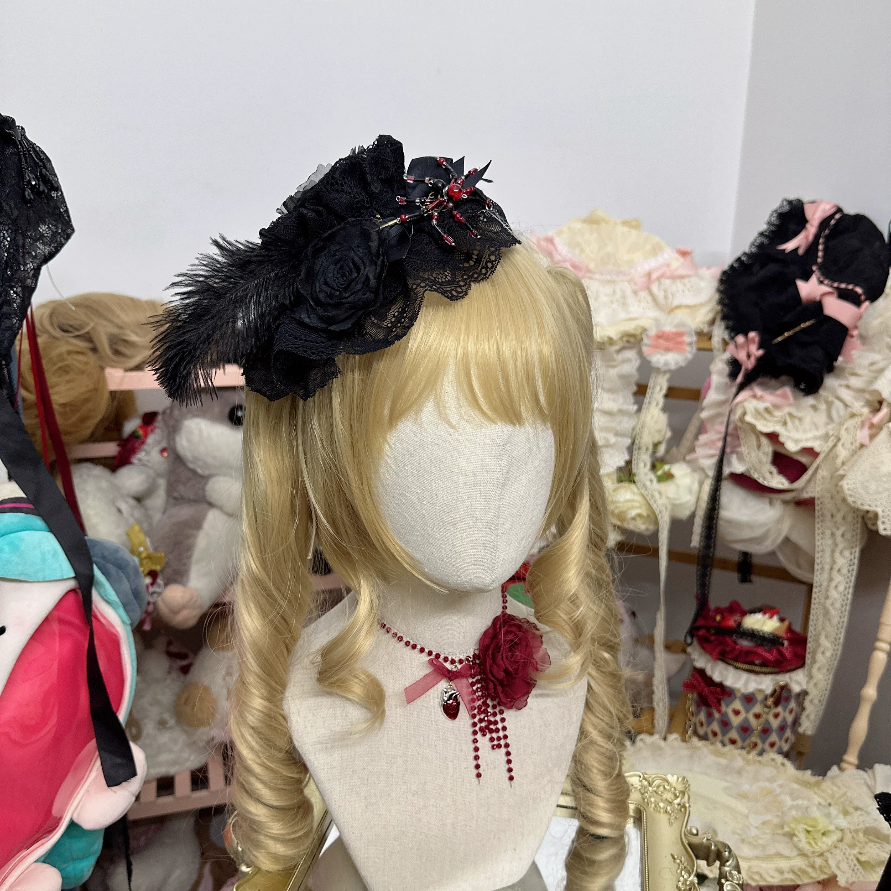 Chestnut Lolita - Gothic Lolita Hat Widow Hat Black Headdress Small top hat (without spider)