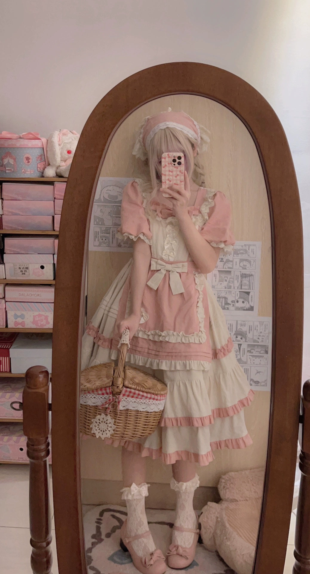 Sugar Girl - Country Lolita OP Dress Short Sleeve Summer Dress Pink OP (Long) S