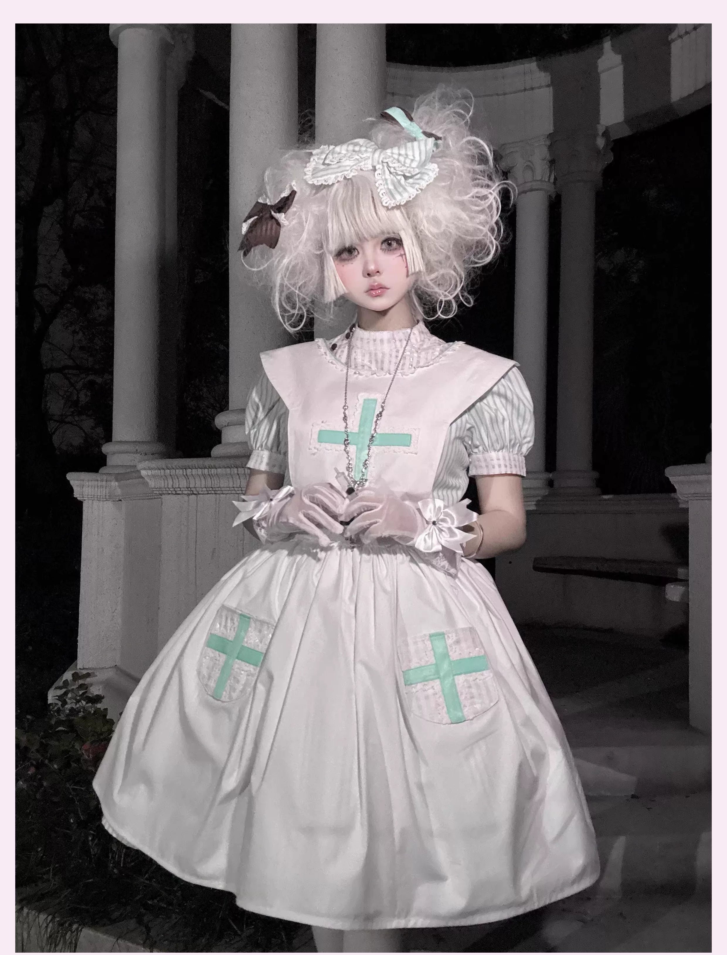 Mint Prescription - Old School Lolita Striped OP Dress, Electrocardiogram Trace