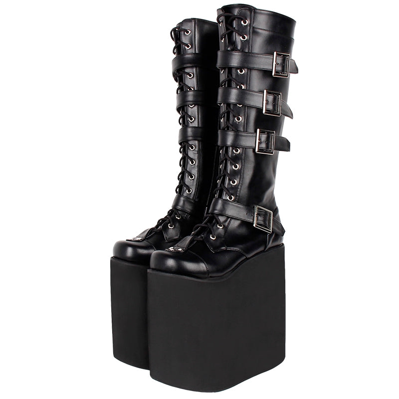 Angelic imprint - Customized Gothic Lolita Shoes Punk Boots 20CM Platform Black - single version 34