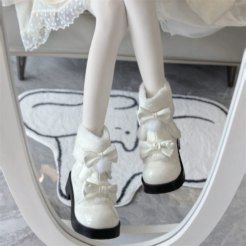 Jiangjiang Biscuit - Kawaii Lolita Winter Boots, Bow-Adorned 44180:797802