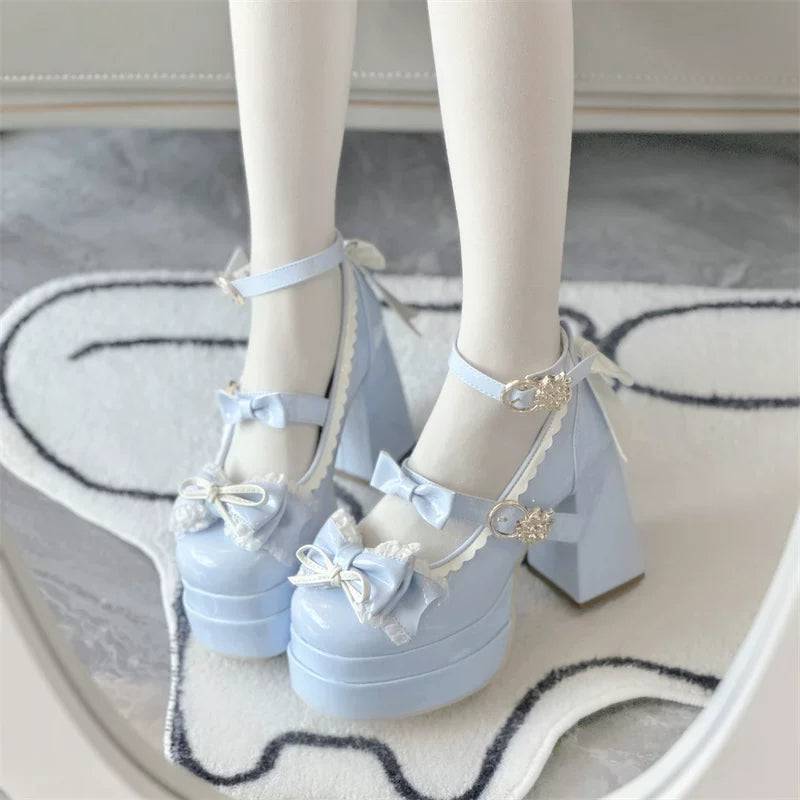 Dreamy Butterfly - Sweet Lolita Round Toe Heel Shoes, Bows & Ruffles 45139:835976