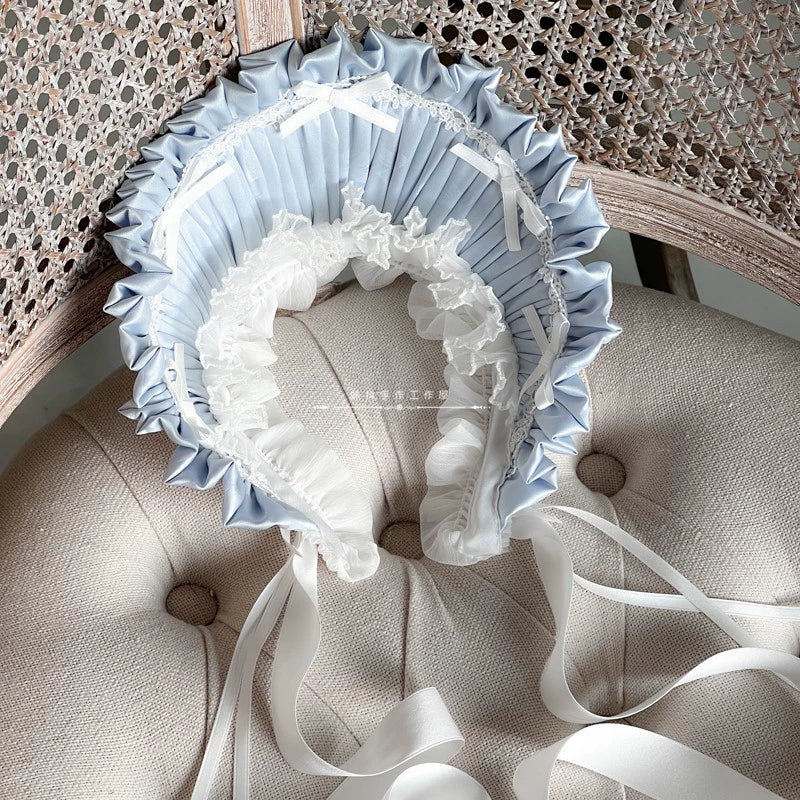 MAID - Elegent Lolita Bonnet Black Ribbon BNT Blue x White Hat