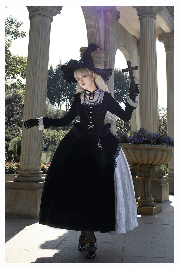 With Puji - Innocent Talk - Halloween Chinese Style Lolita OP Black-silver Gray Dress