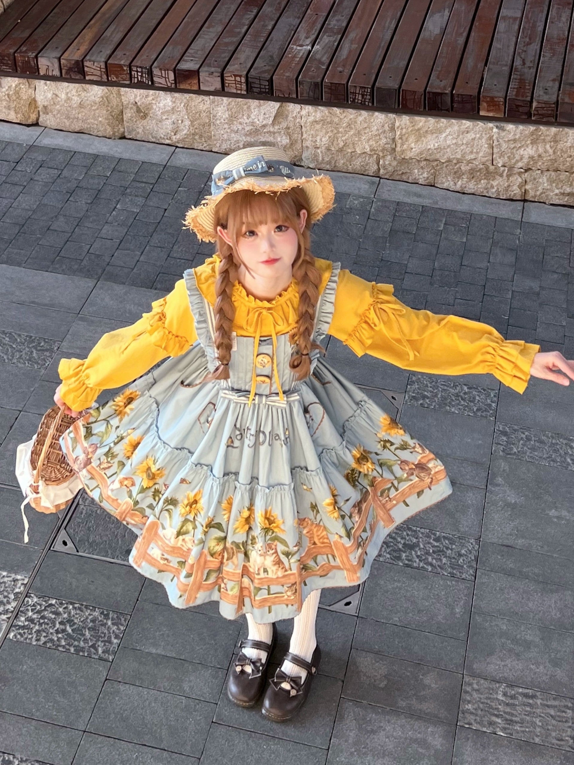 Polaris Lolita - Cat and Sunflower - Sweet Lolita JSK, Cat and Sunflower Print