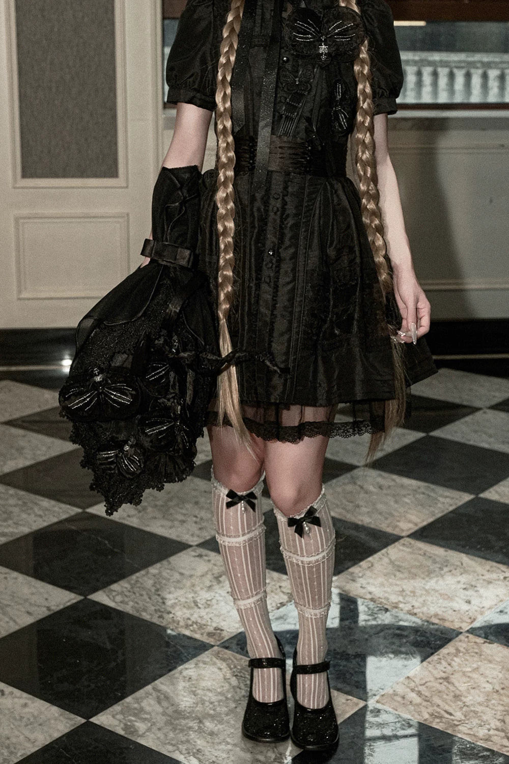 Ghost Orchid - Gothic Lolita OP Dress, Embroidered Cross