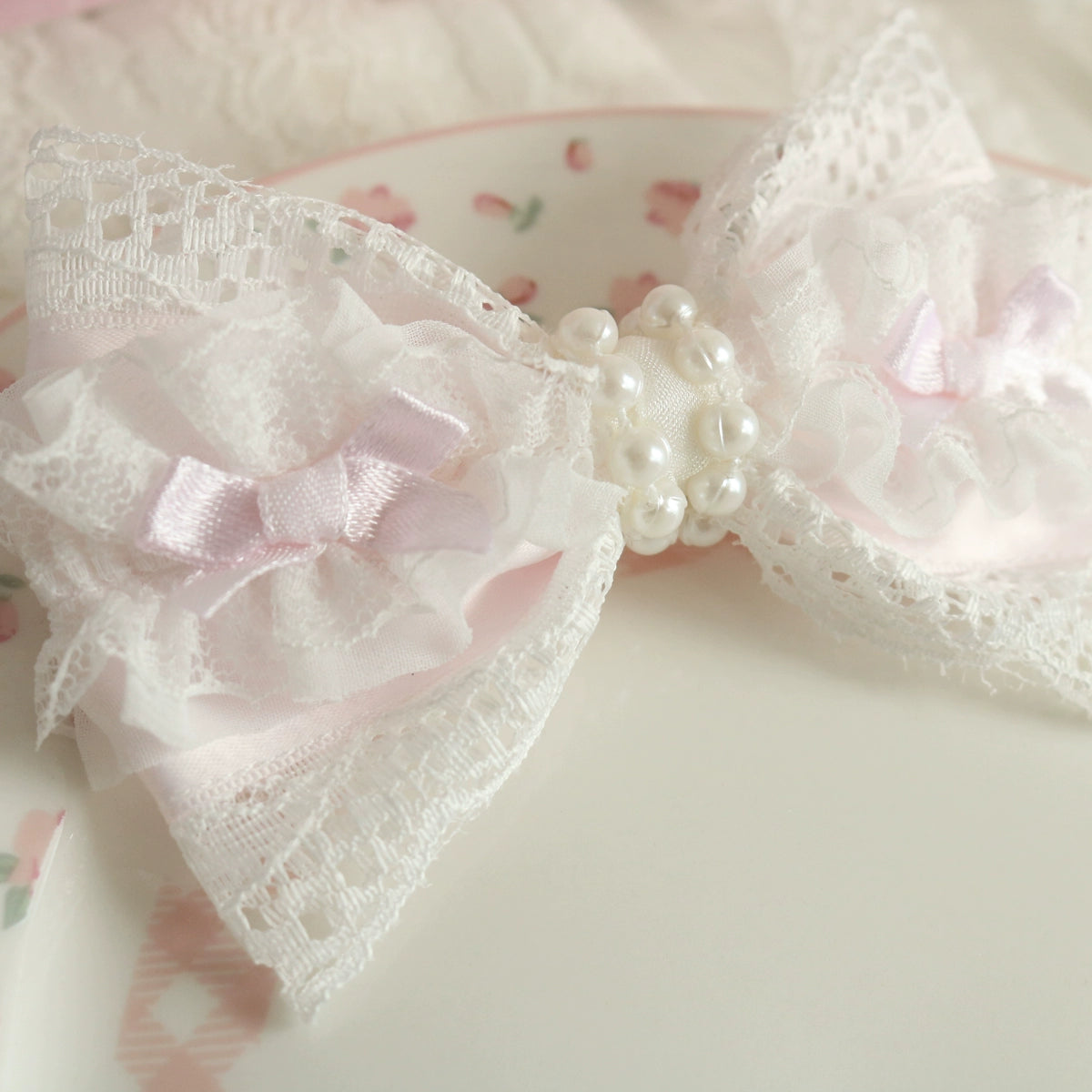 Creamy Bubbles - Sweet Lolita Hair Clip Pink Lace Bow Hair Clip and Brooch Handmade