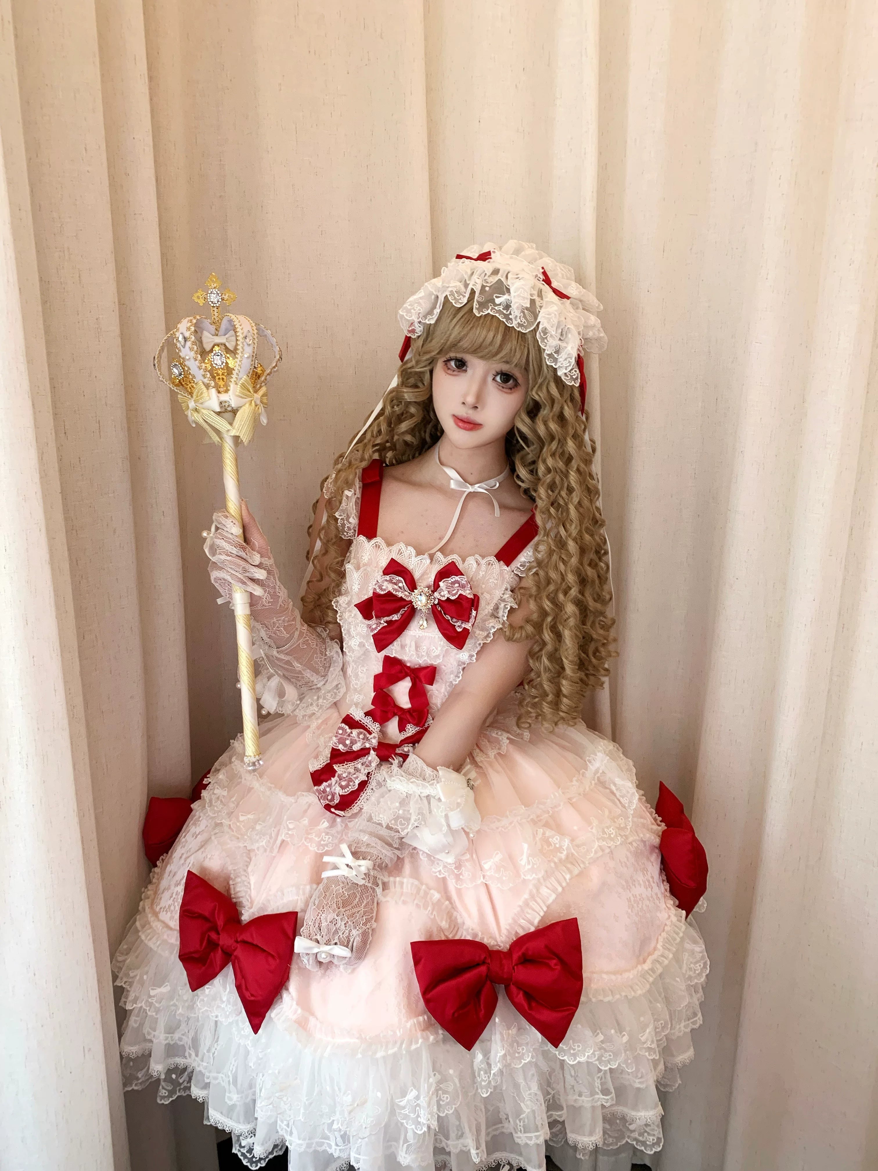 Floral Dream Isle - Sweet Lolita Doll-like JSK Dress, Bows & Lace 44705:821050