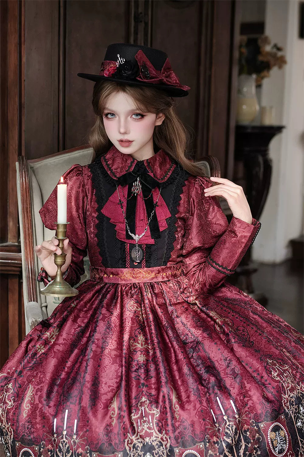 Blood Night Lantern - Jacquard Gothic Lolita Dress, Juliet Sleeve 44543:812282