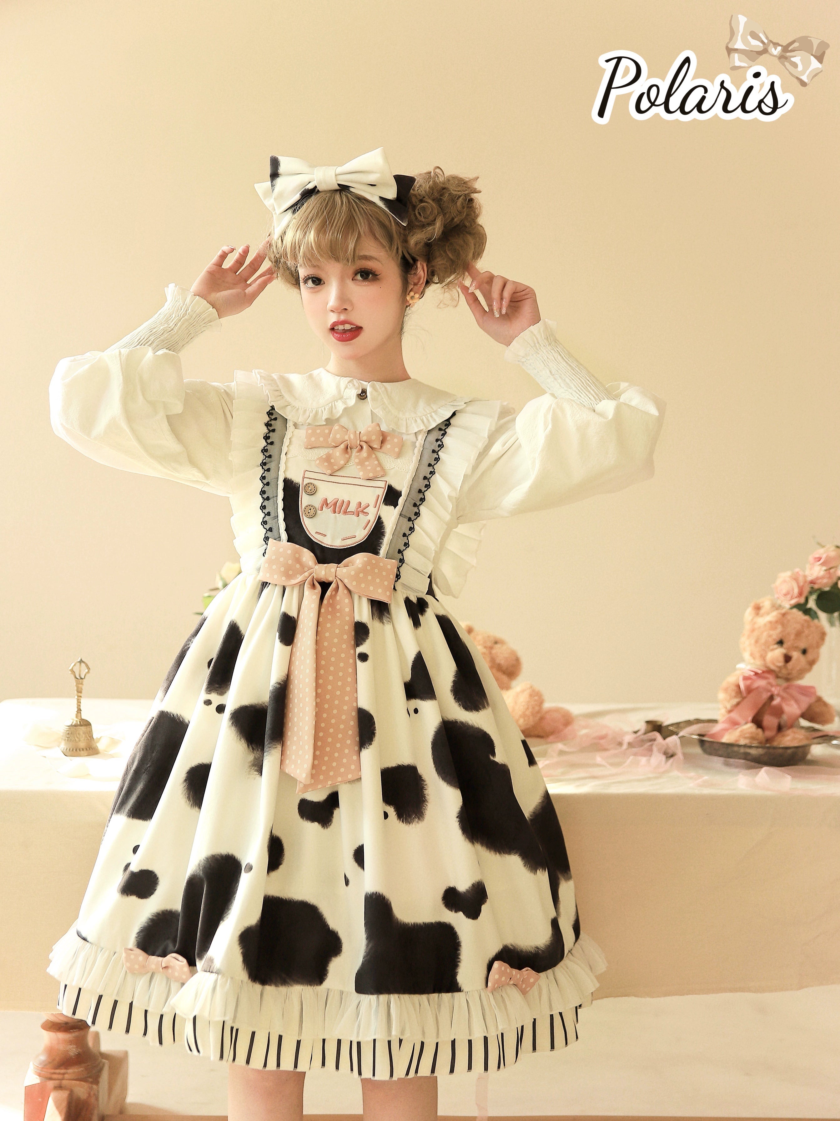 Polaris Lolita - Milky Dango - Cow Spot Kawaii Lolita JSK, Side Pockets (L M S) 44304:803793