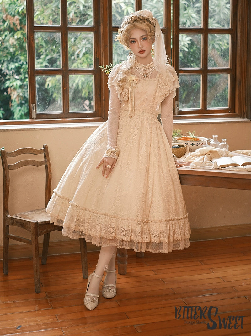 Vintage Lolita OP Dress Lace Long Dress