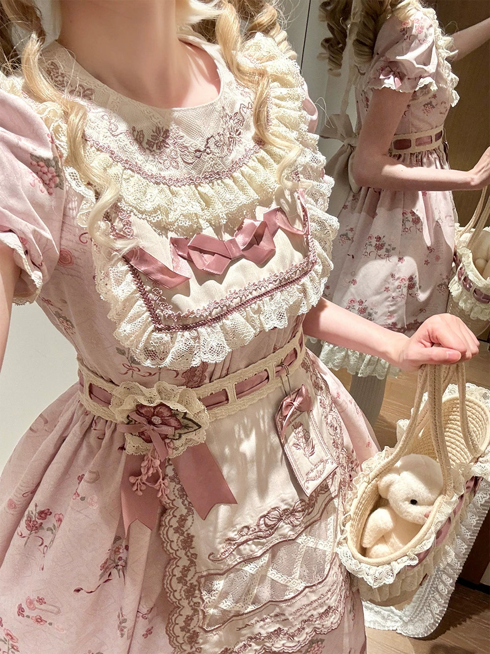 Rose Catalogue - Printed Sweet Lolita OP Dress, Embroidered Apron