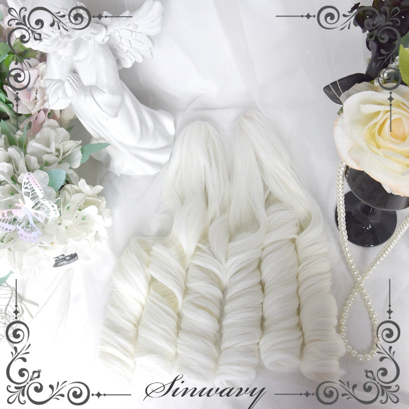 Sinwavy - White Gothic Lolita Wig, Roman Curls & Long Wavy A Pair of Roman Curl Ponytails Only