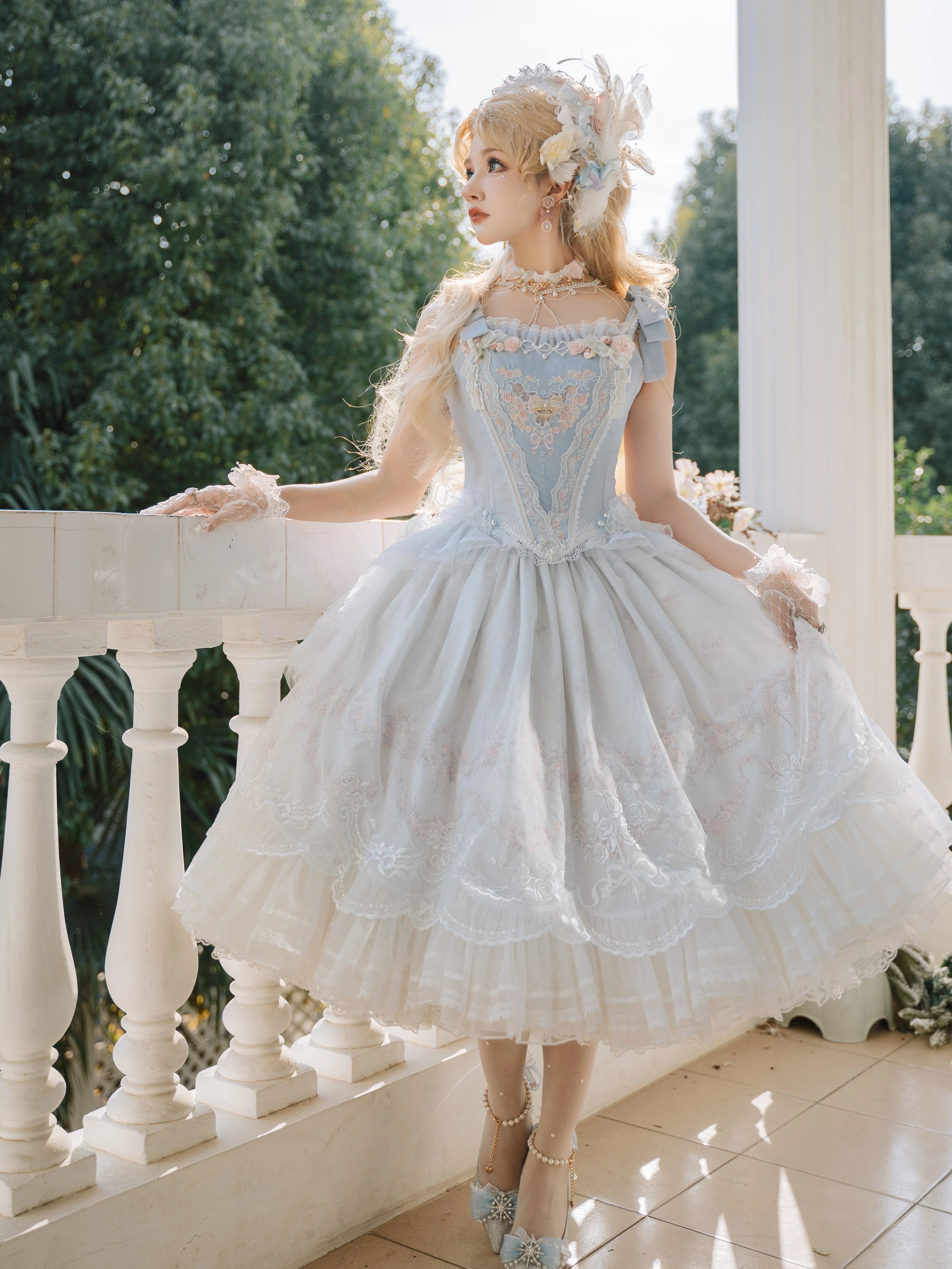 Garden Cat - Dreamy Dance Gorgeous Lolita JSK and SK Long FS Set (Corset and SK version) S