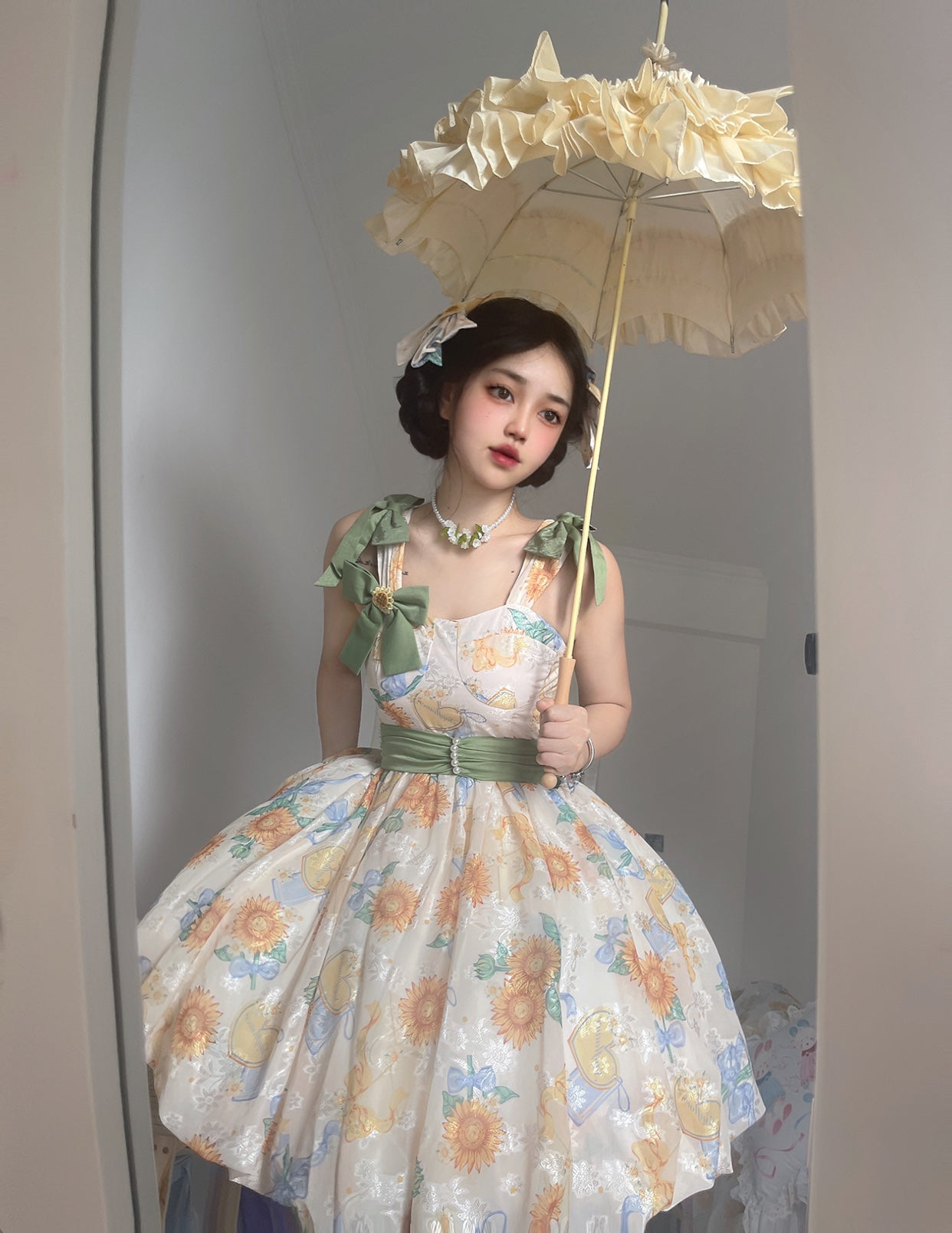 Akiyama Future Studio~Sunflower Print Lolita JSK Dress in Breathable Light Fabric 42790:753496
