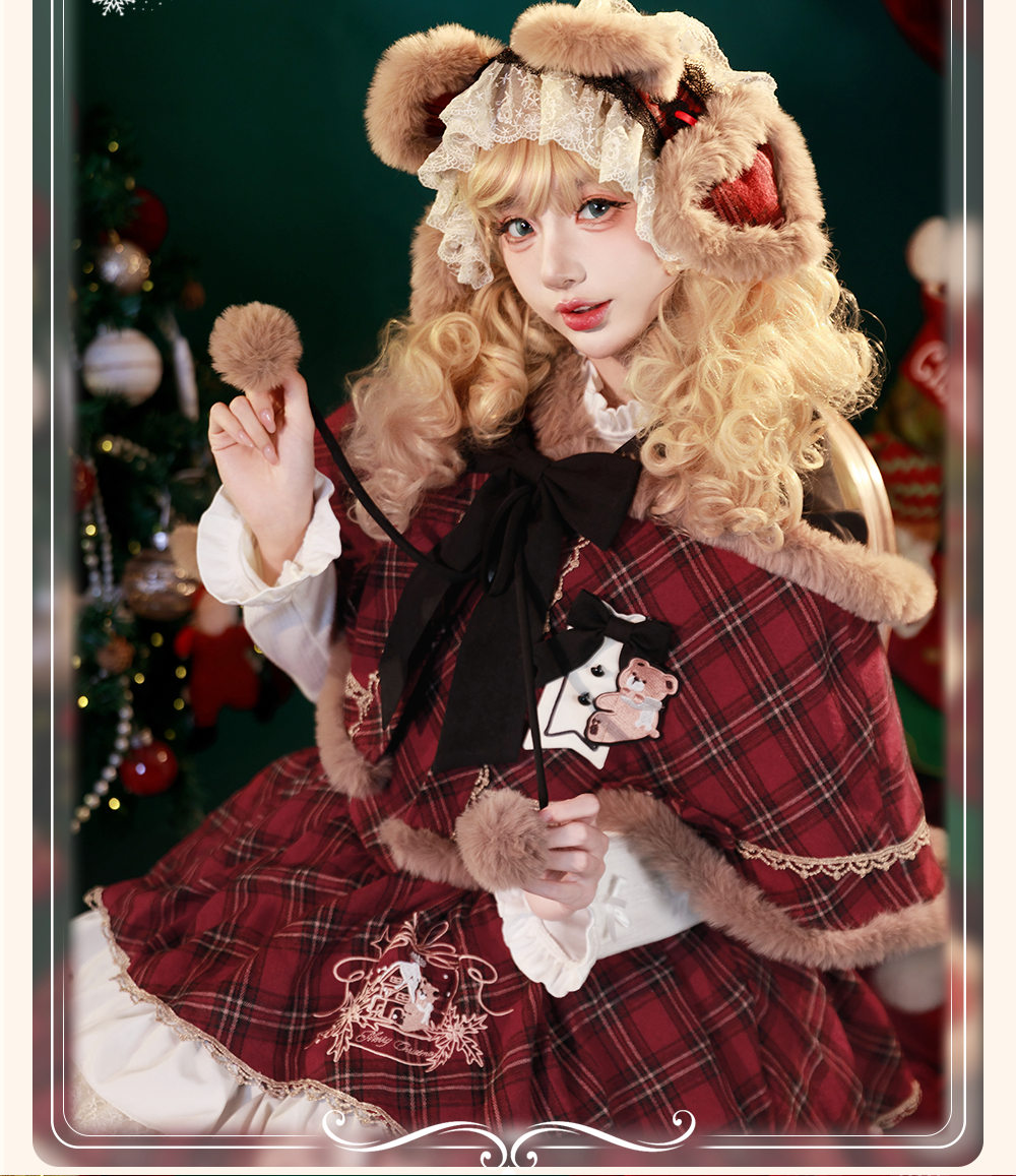 OCELOT - Kurikuma Cocoa - Christmas Plaid Lolita JSK, Hooded Cape 44202:799750