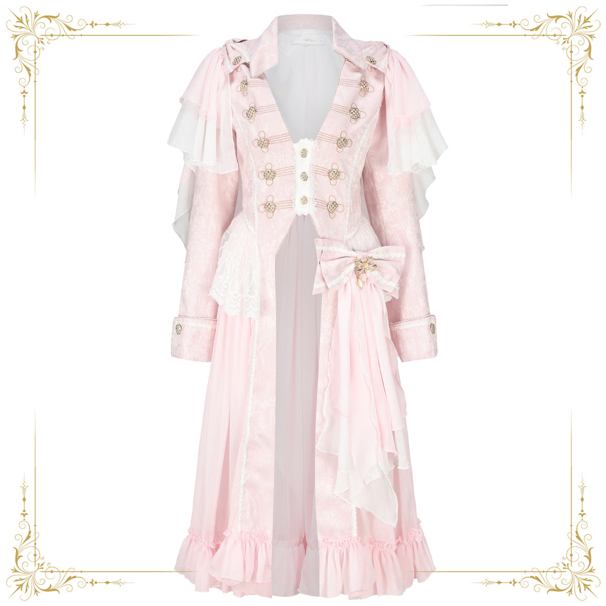 Immortal Thorn - Immortal Glass Castle - Ouji Lolita Handsome Prince Style Pink Long Coat XS pink
