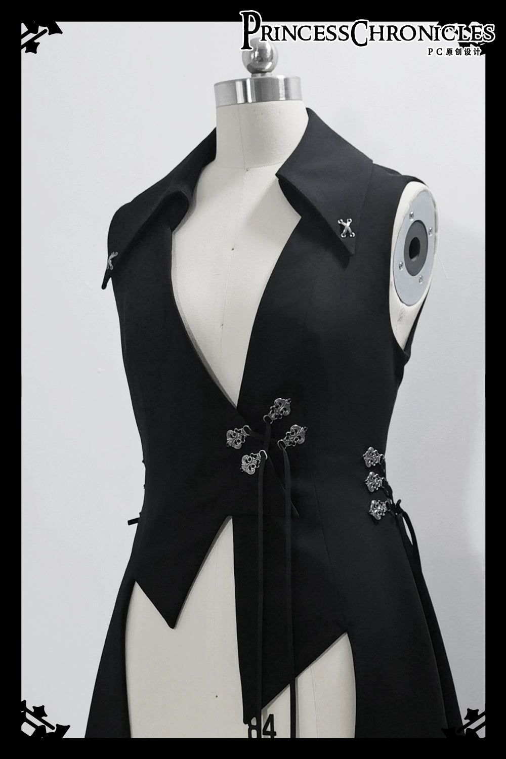 Princess Chronicles - Crimson Ash Zero - Ouji Lolita Vest Handsome Slim Long Black Vest