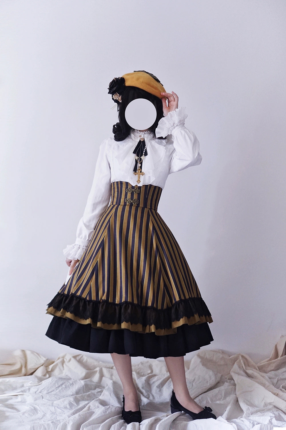 (Buyforme)Miss Point~Customized Lolita Elegant Striped High Waisted Fishbone SK 21544:312678