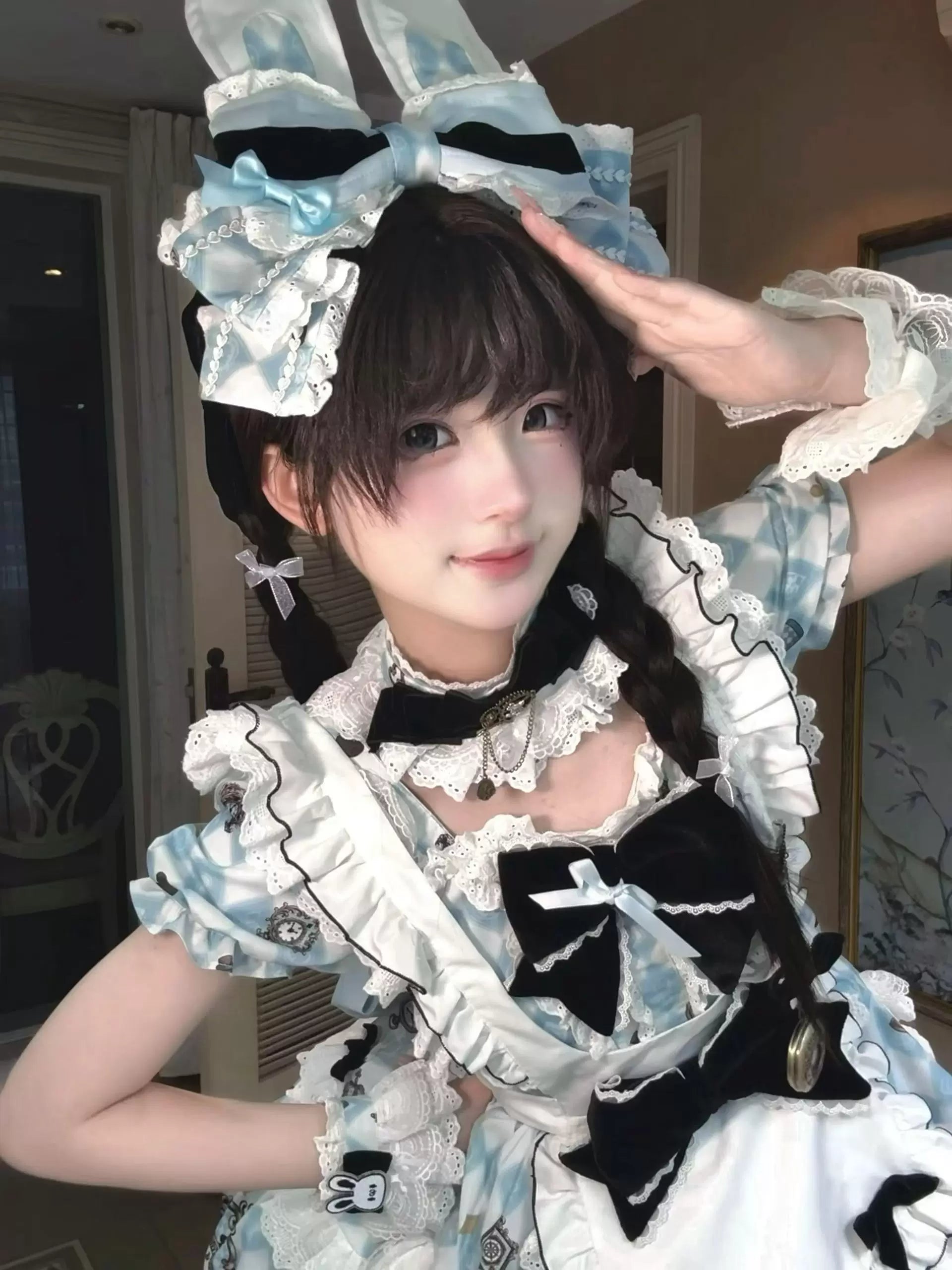 Unnamed Journey - Sweet Lolita Argyle Printed OP Dress with Bunny Details 45510:850402