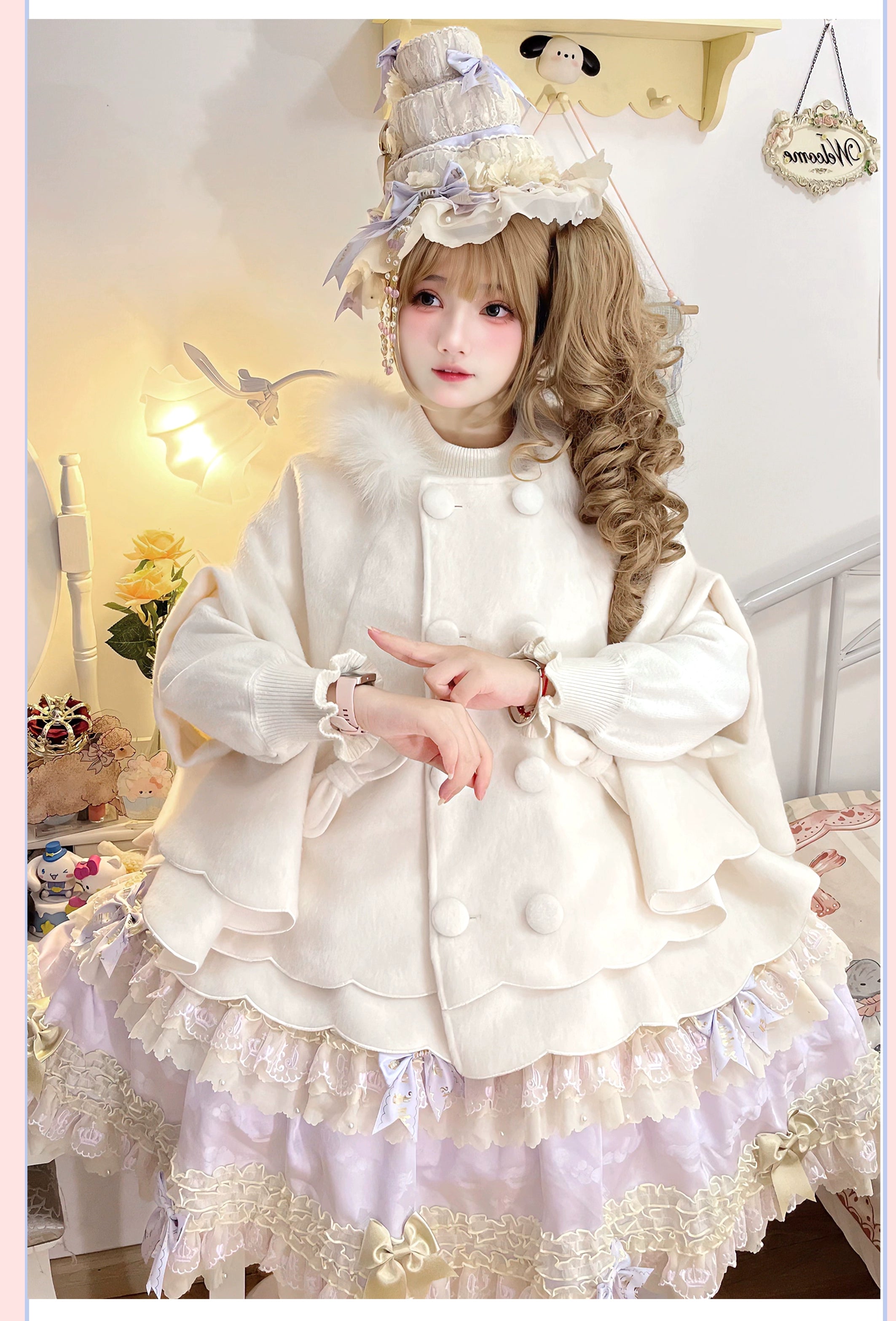 Yayizi - Sweet Lolita Cape Winter Plush Lolita Coat