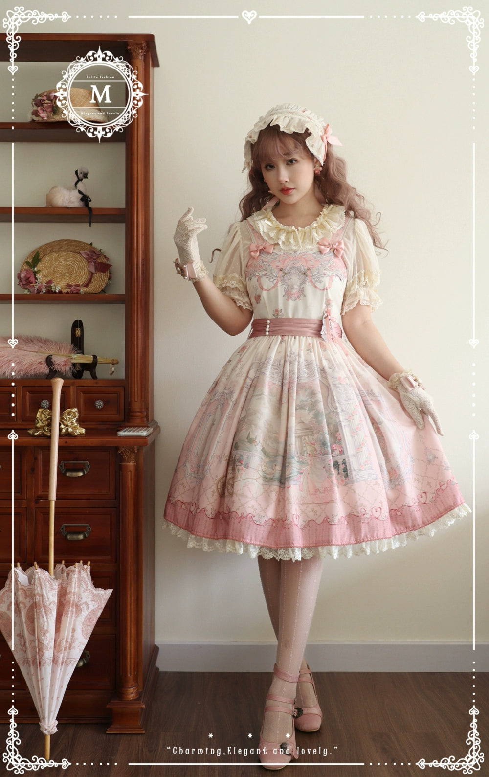 Moon River - Swan Lake Mirror - Pink Sweet Lolita Print JSK Dress 43705:783403