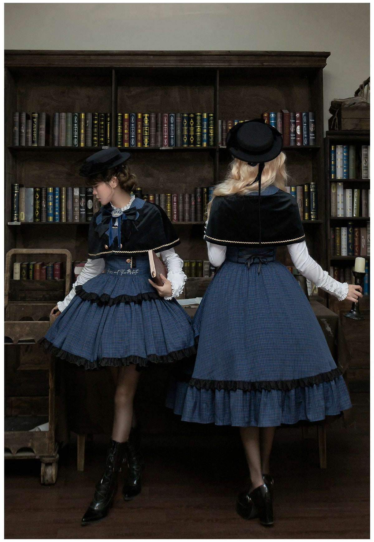 Heide Diary - Classic Lolita Blouse & JSK Dress Set, Blue Plaid