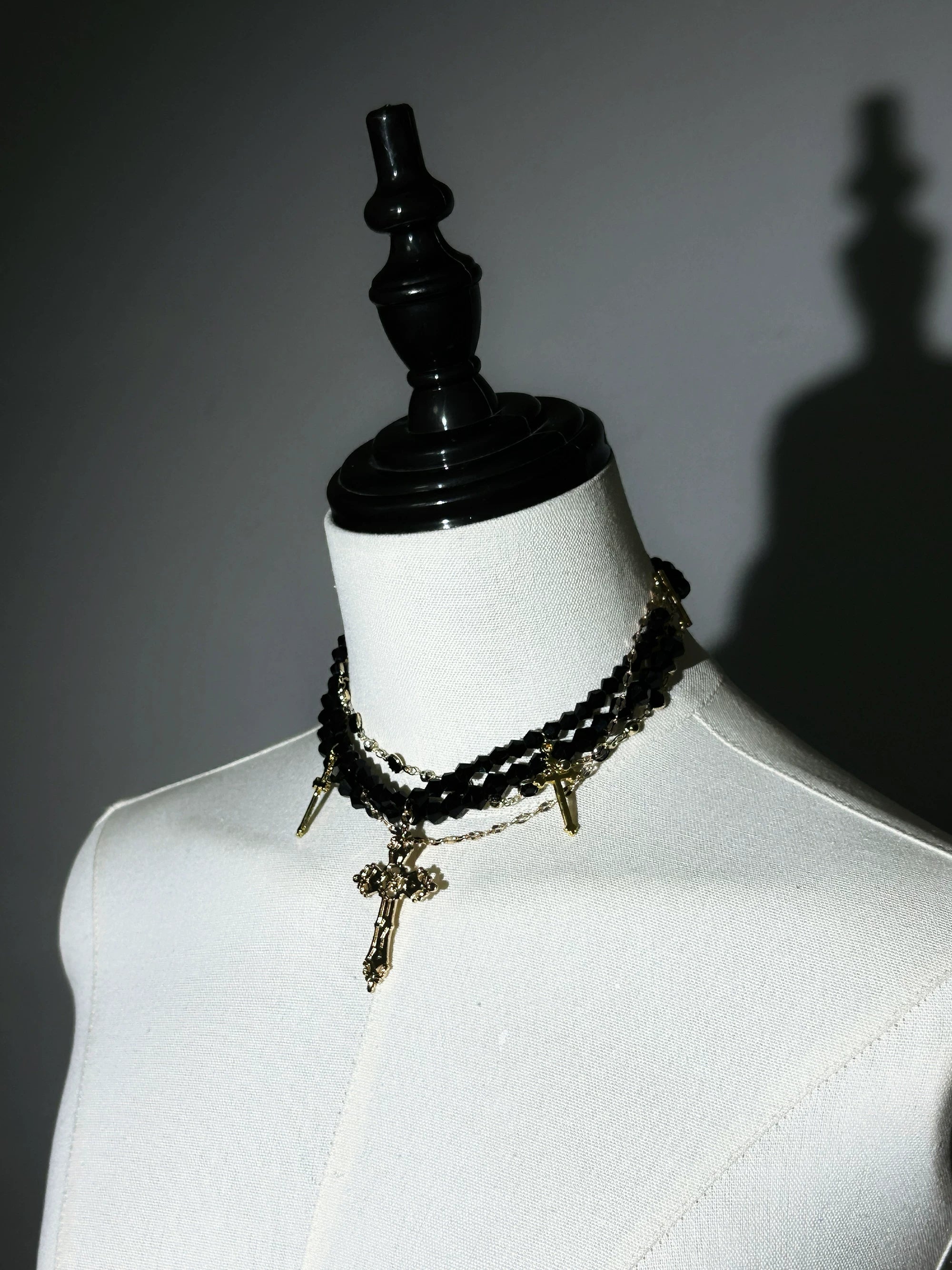 Genesis and Armageddon - Gothic Lolita Accessory, Skeleton Hand Decoration Black and Short - Multi-Layer Necklace One Size