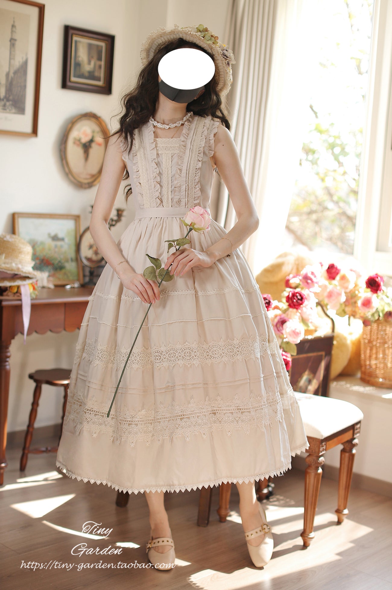 Tiny Garden~Spring Whisper~Solid Color Classic Lolita JSK Dress with Tulle Apron 42655:748129