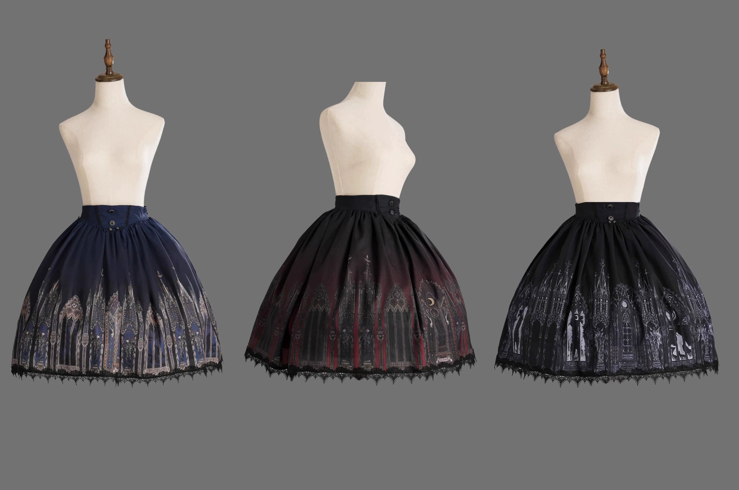 Wuyuzhe - Wolf Hunter - Gothic Lolita SK Set Halter Overskirt Cape Vest S Brownish Red-Short SK