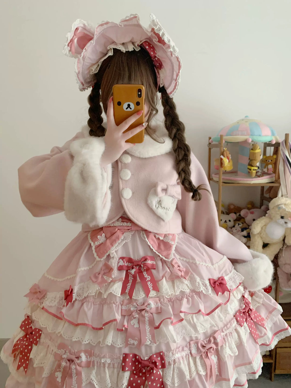Rabbit Heart Knot - Sweet Lolita Winter Short Coat, Detachable Bunny-Ear Collar 45891:866904