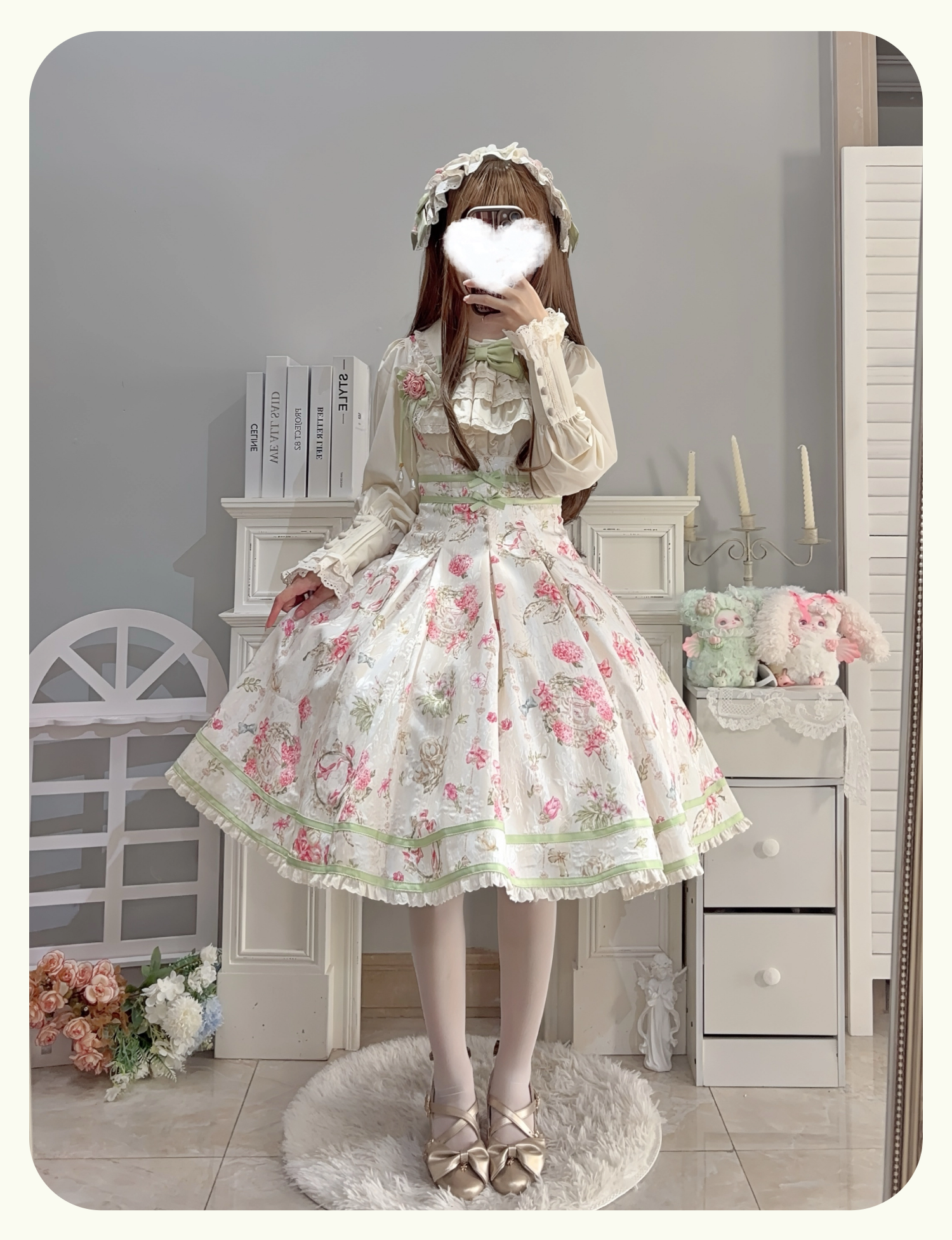 Hydrangea Tea Party - Classic Lolita Bust Supporting JSK, Mutton Sleeve Shirt