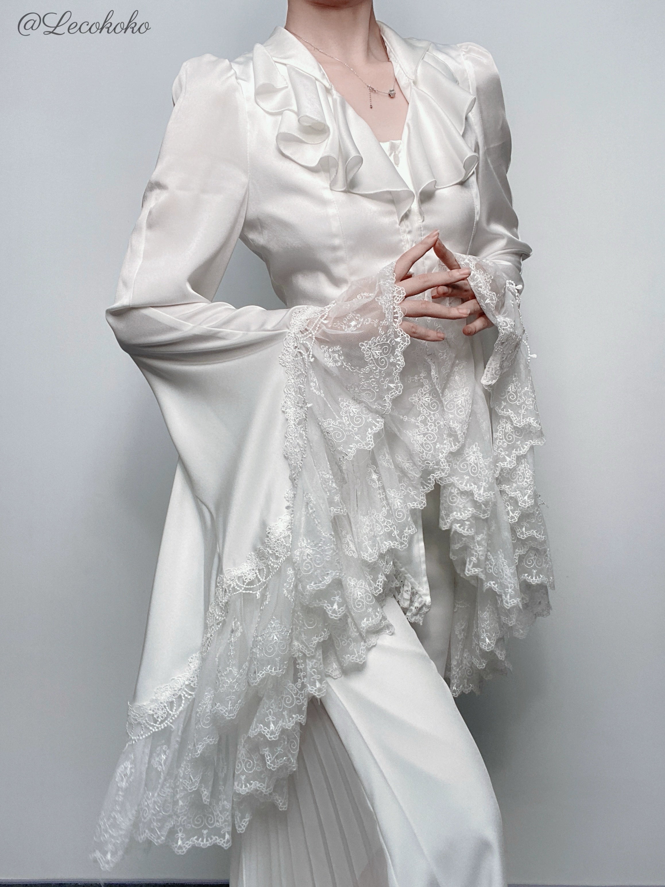 Acorn Lolita - Butterfly Shadow - Gothic Lolita Ruffled Shirt, Tailcoat Style