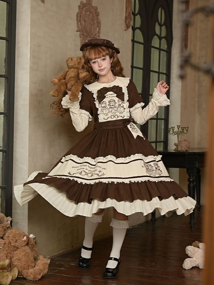 With PUJI - Sugar Frost Tale - Kawaii Lolita OP Button Closure Dress, Lamb & Bunny Embroidery 44101:796512