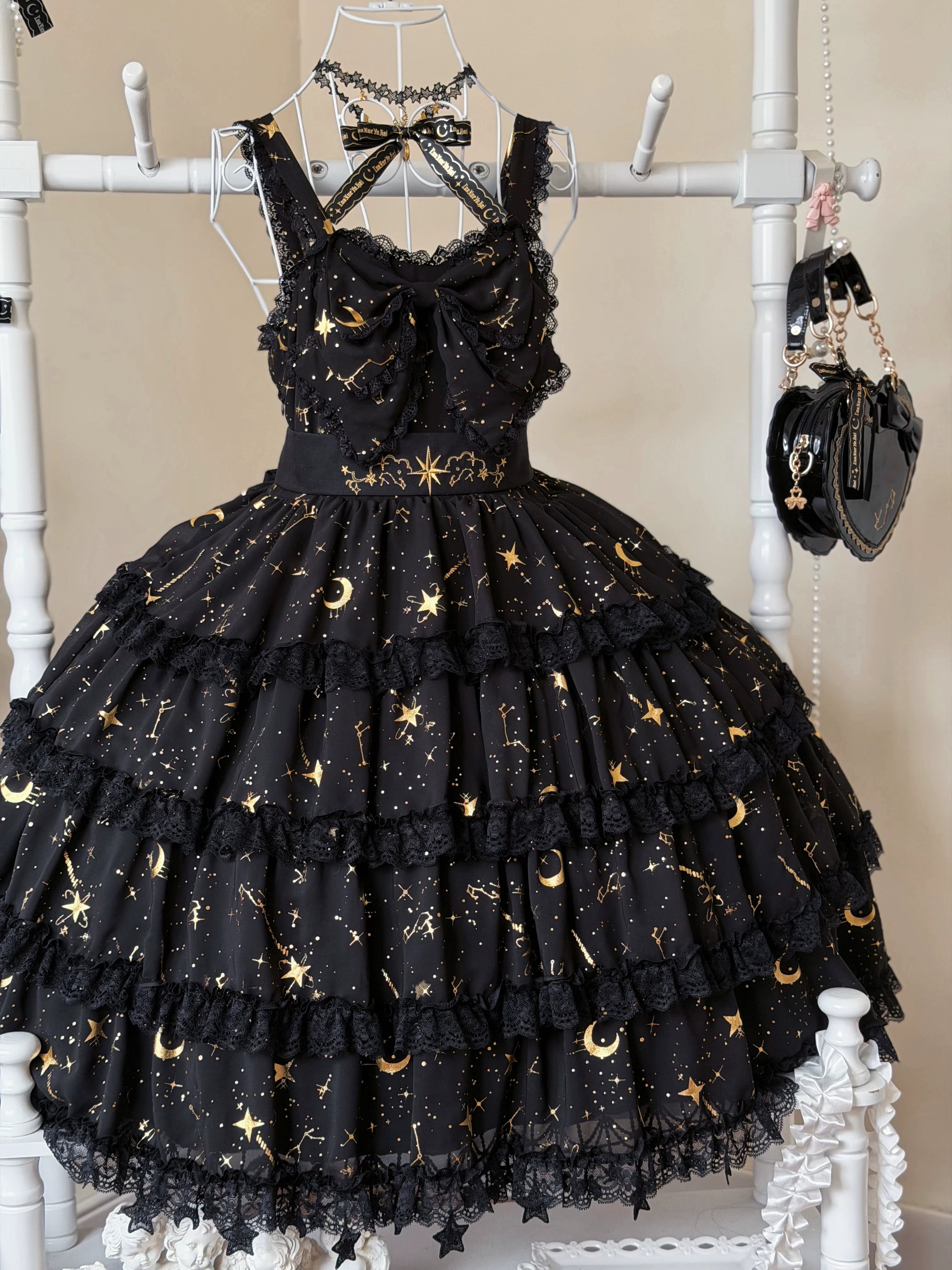 Twin Stars - Classic Lolita Chiffon JSK Dress, Star & Moon Stamping (L M S) 45764:861300