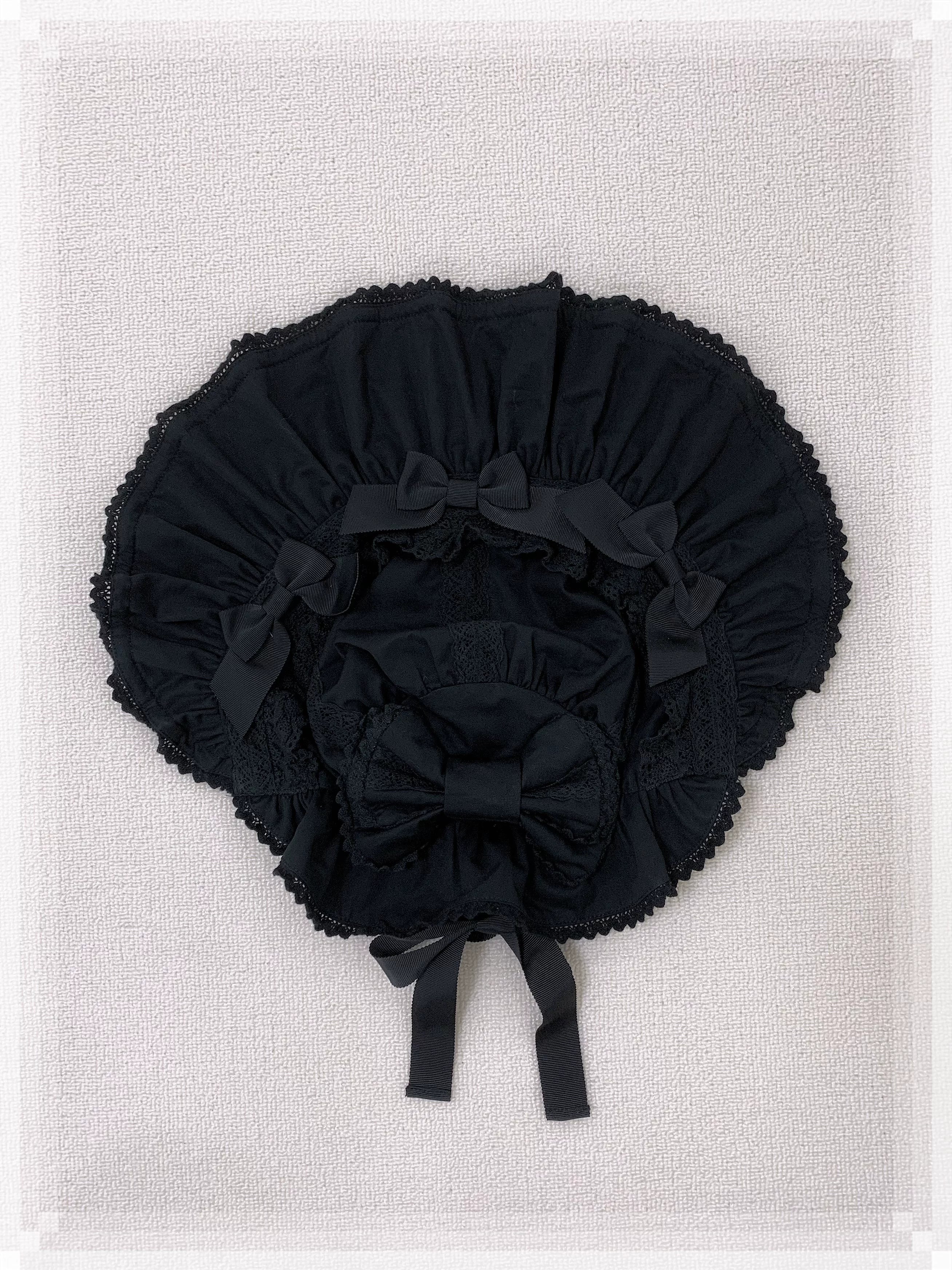 Haruhime Momoko - Cotton Old School Lolita Skirt with Tiered Back Overlay Black BNT Only (choose one size) One size