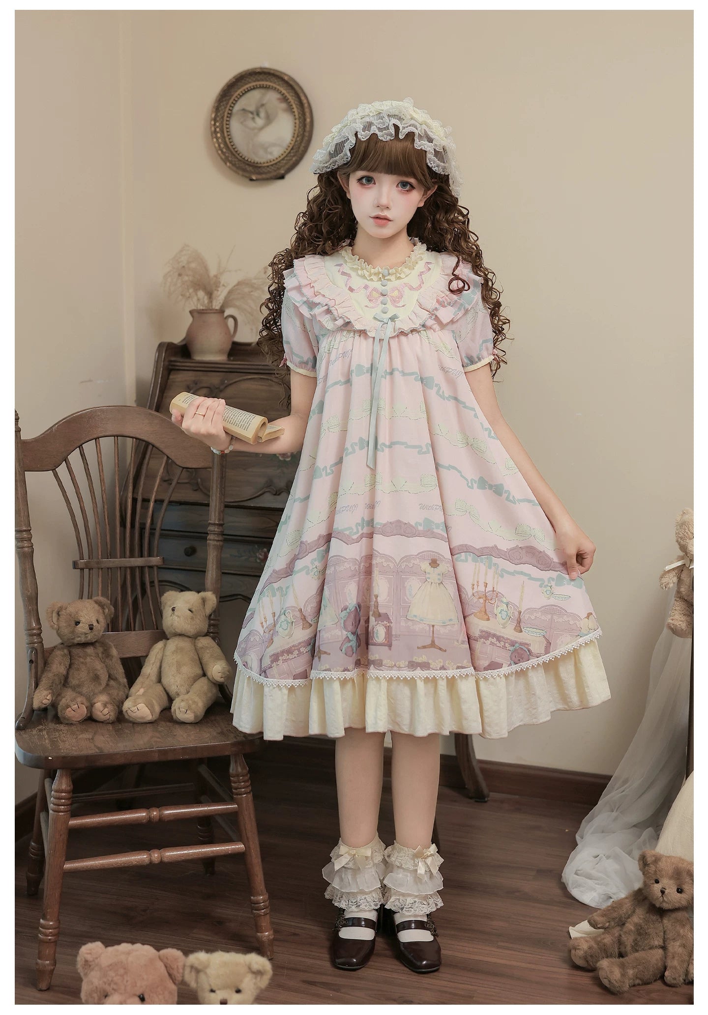 Brown Dollhouse SP - Kawaii Lolita Dollhouse Printed OP Dress with Embroidery 45551:855817