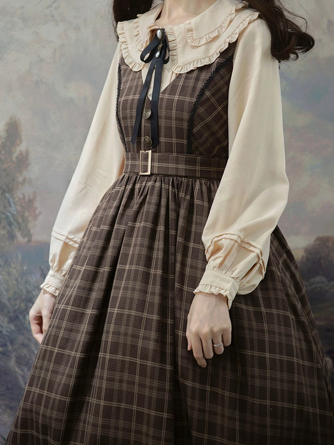 Forest Song - Grena's Poems V-Neck Plaid Jumper Dress